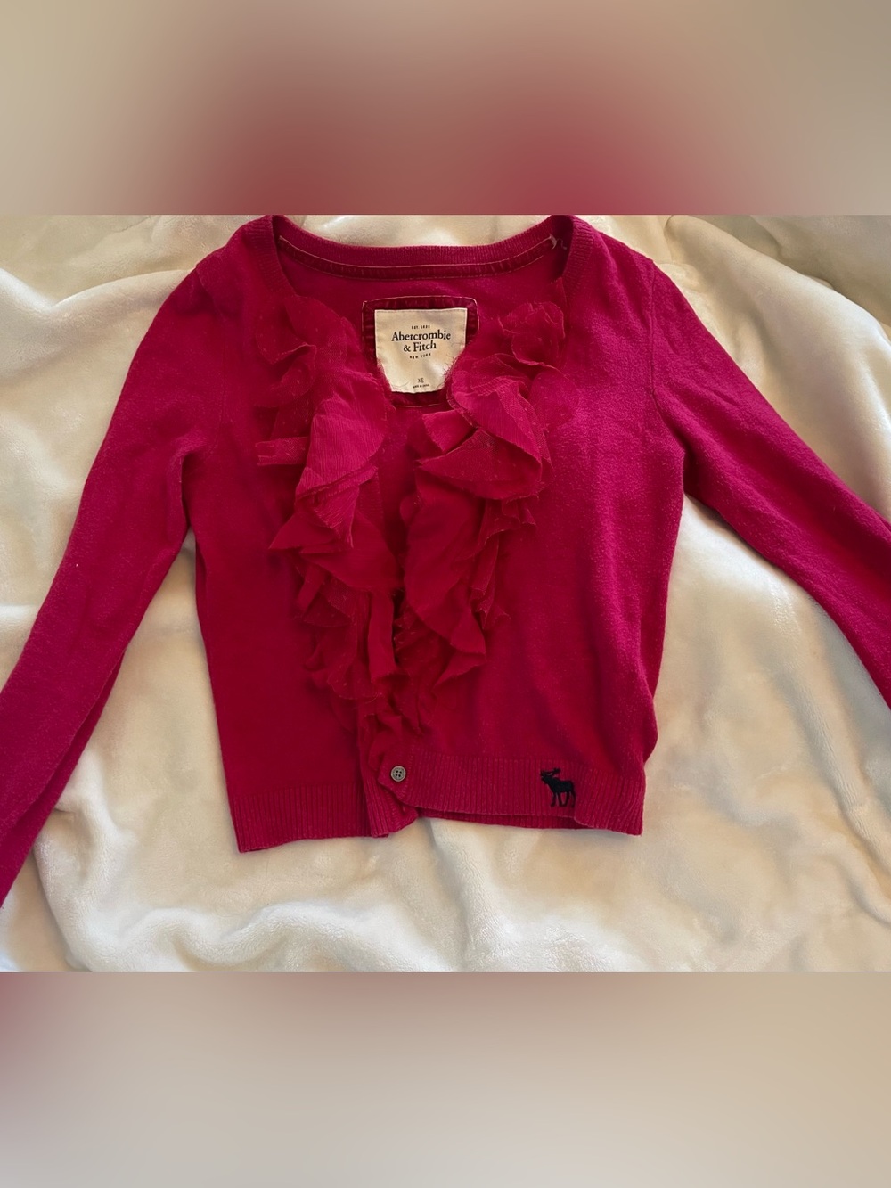 Abercrombie & Fitch Ruffle-Front Cardigan - Raspberry Pink Vintage!